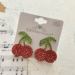 Cherry Drop Earrings | Red & Green Crystals